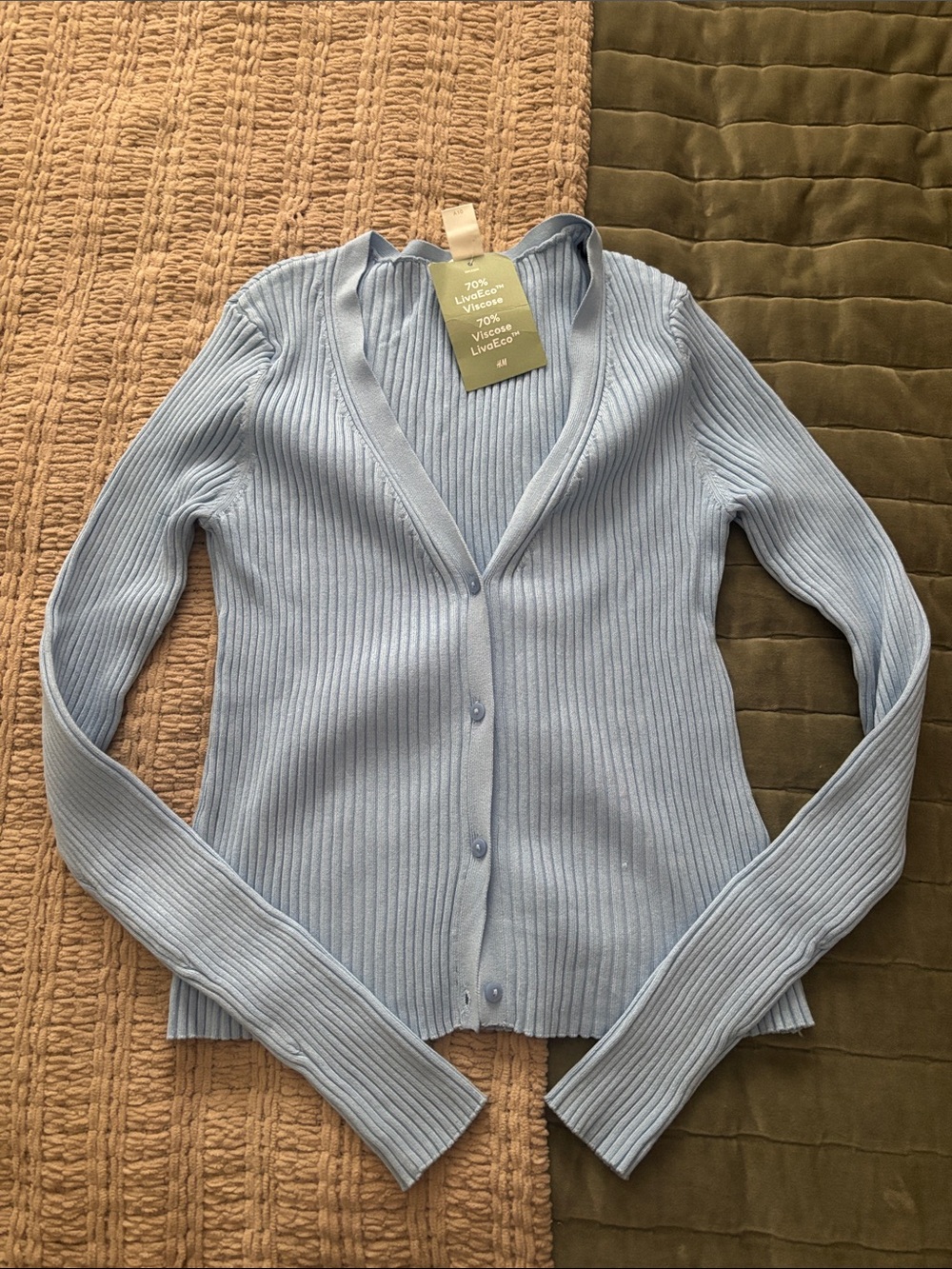 H&M Light Blue Ribbed V‑Neck Button Cardigan